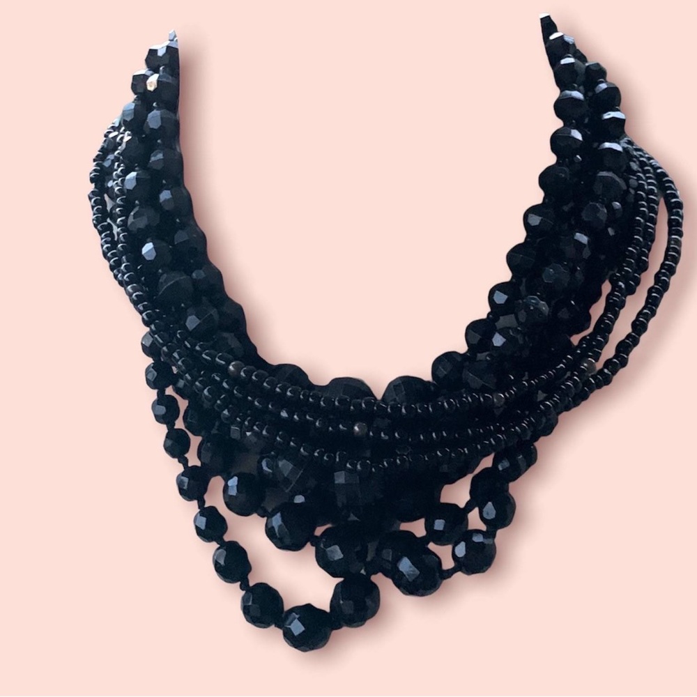 Black Glass Bead Necklaces Vintage Jewelry Lot